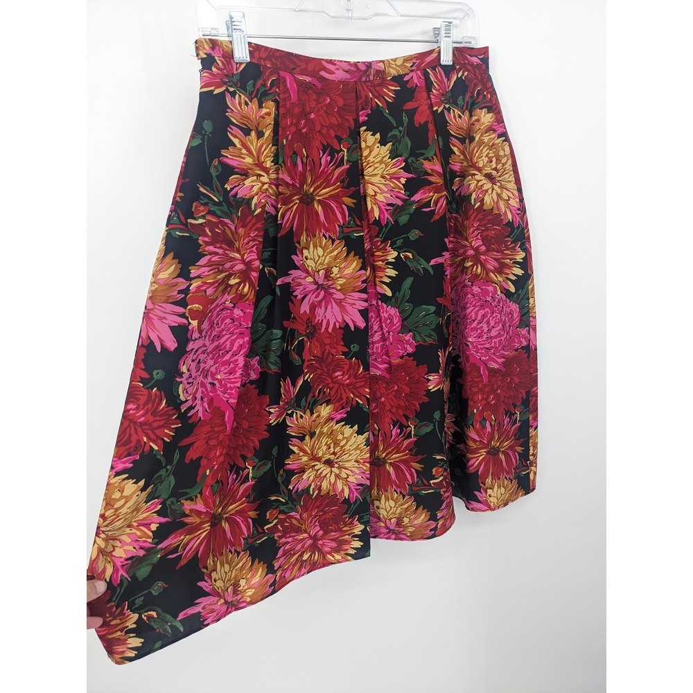 Talbots Silk Skirt Womens 8 Pink Black Floral Midi A Line Full Cocktail Vintage - Picture 3 of 7